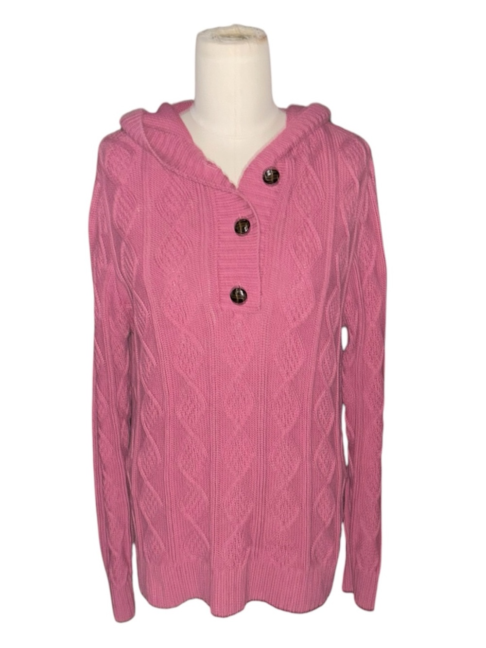 Bass Pink Cable Knit Hooded Sweater